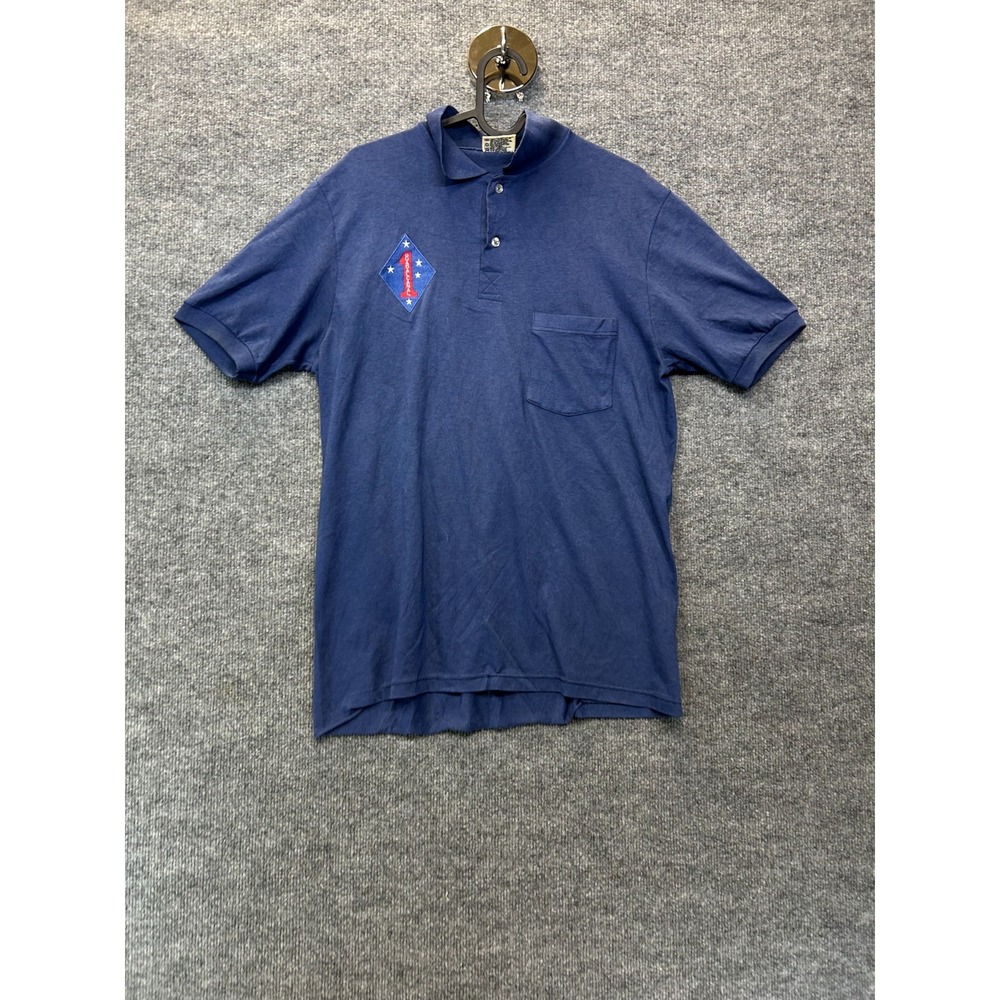 Vintage Stedman Hanes USMC Guadalcanal Polo Shirt Men's Blue USA Made - Medium